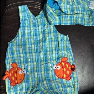 OshKosh B'gosh Blue and Yellow Plaid Overalls